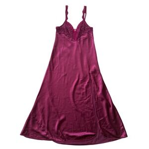 Victoria's Secret Gold Label Slip Dress Lace High Slit Large Burgundy 80s vtg